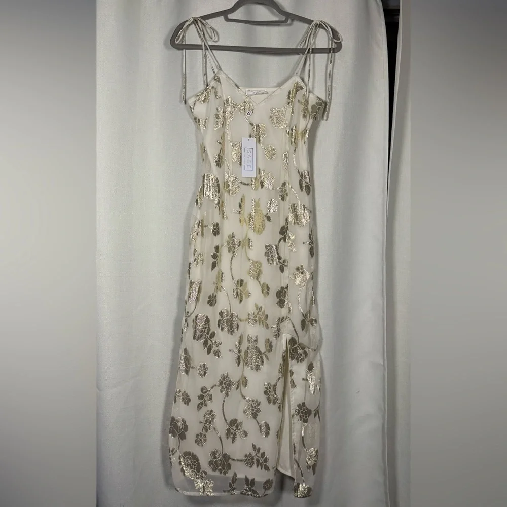 Sage The Label Afterglow Lurex Metallic Midi Dress in White Champagne Small - Picture 15 of 15